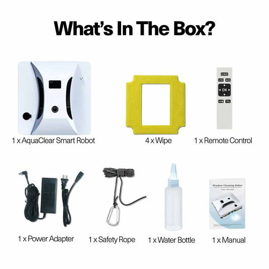 Whats in the box of the AquaClear Smart Robotic Window Cleaner